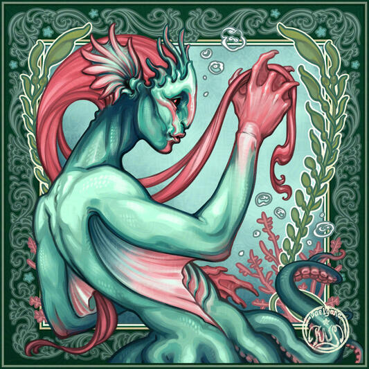 Merfolk Portrait in Mint / Photoshop, 2023