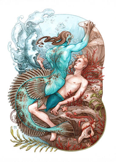FATHOMS Zine - Lingcod Merman / Watercolours, 2023